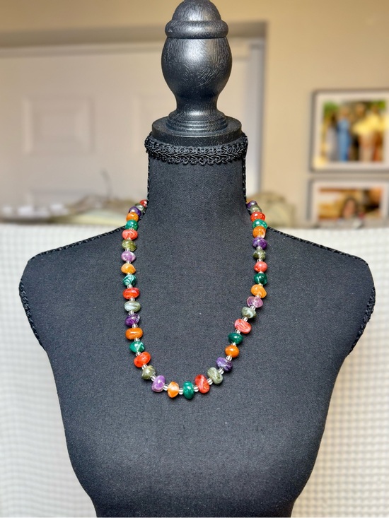 Avon Jewelry - Vintage 1980s Avon Nugget Treasures Muliticolor Faux Stone Bead Necklace- 23”